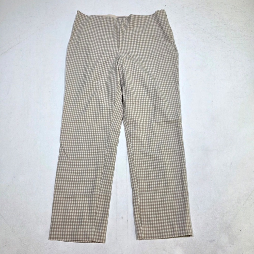 H&M Gingham Ankle Pants Womens Large Beige White Checkered Stretch High Waist